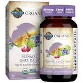 Garden of Life Organics Prenatal tablet close-up, easy-to-swallow formula.