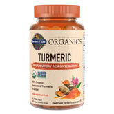 Garden of Life Organics Turmeric Gummy bottle on shelf supports daily wellness with real fruit
