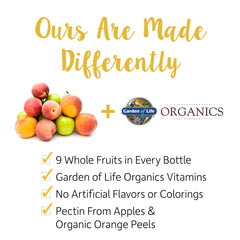Real fruit puree on the packaging of Garden of Life Organics Turmeric Gummy