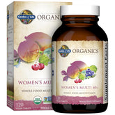 Garden of Life Organics Women 40+ multivitamin bottle shows vegan, organic nutrition for daily energy