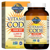 Garden of Life Raw D3 bottle front, highlighting 2000 IU vitamin D3 support for immune health.
