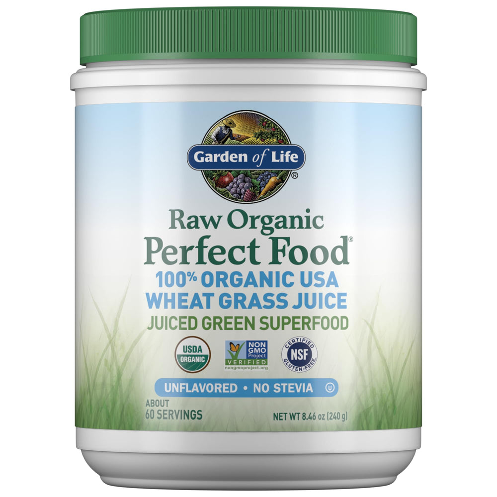 Garden of Life Raw Organic Perfect Food bottle for daily greens.