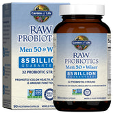 Garden of Life Raw Probiotics for Men Over 50 bottle front promotes gut balance