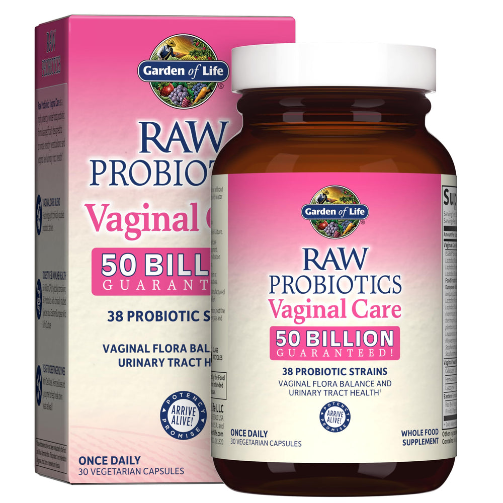 Garden of Life Raw Probiotics Women's Vaginal Care bottle supports balance and urinary health.