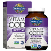 Garden of Life Vitamin Code Raw Zinc bottle with 60 vegan capsules for immune support.
