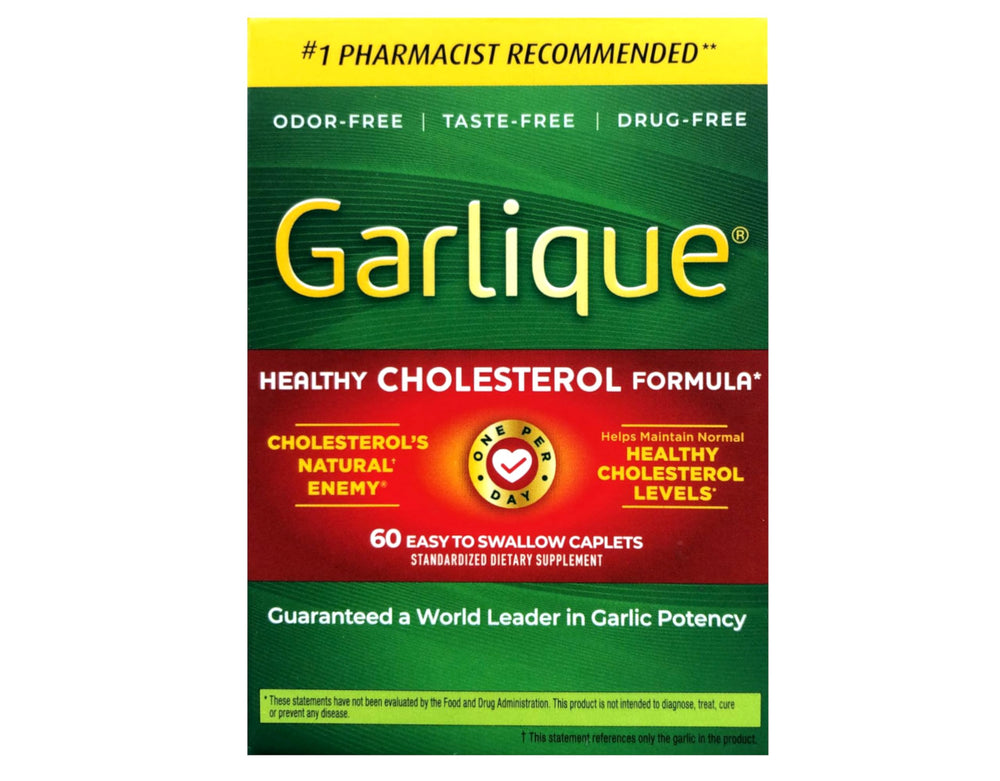 Garlique 60 tablets pack with odor-free, easy-to-swallow capsules.