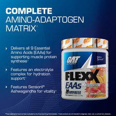 GAT SPORT Flexx EAAs mixed in glass shows smooth blue razz flavor.