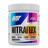GAT SPORT Nitraflex Burn bottle with Tropic Thunderburst formula for focused workouts.