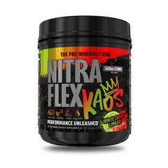GAT SPORT Nitraflex KAOS White Cherry Lime bottle pour highlights quick hydration and bold flavor