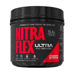 GAT SPORT Nitraflex Ultra bottle front showing the strawberry watermelon flavor for energetic workouts