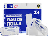 Gauze Care gauze rolls pack—24 durable, lint-free wraps for secure dressings.