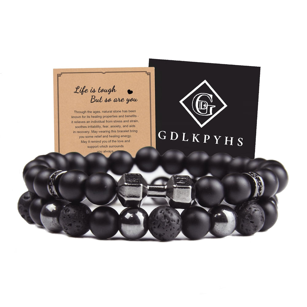 GDLKPYHS black obsidian men bracelet with dumbbell design for stylish protection