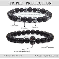 GDLKPYHS Triple protection beads close-up featuring onyx, hematite, and lava stone for balance.