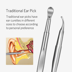 Geengle surgical steel ear picks with scoop tips for gentle wax removal.