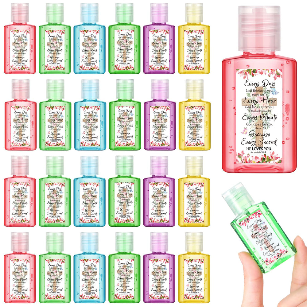 Gejoy Bible Verse hand sanitizer bottle with a floral pattern, ideal for gifting.