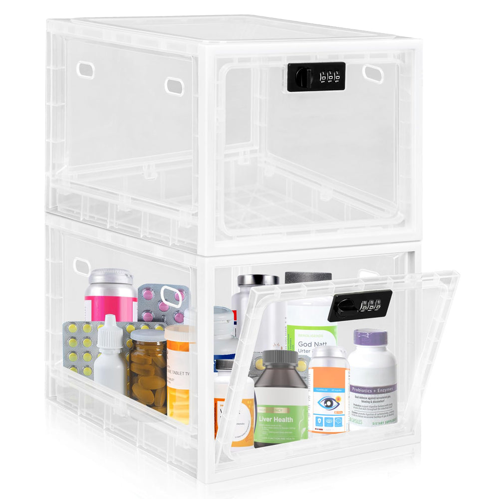 Gemaxvoled 2-pack stackable lock box keeps medicines organized and saves cabinet space.