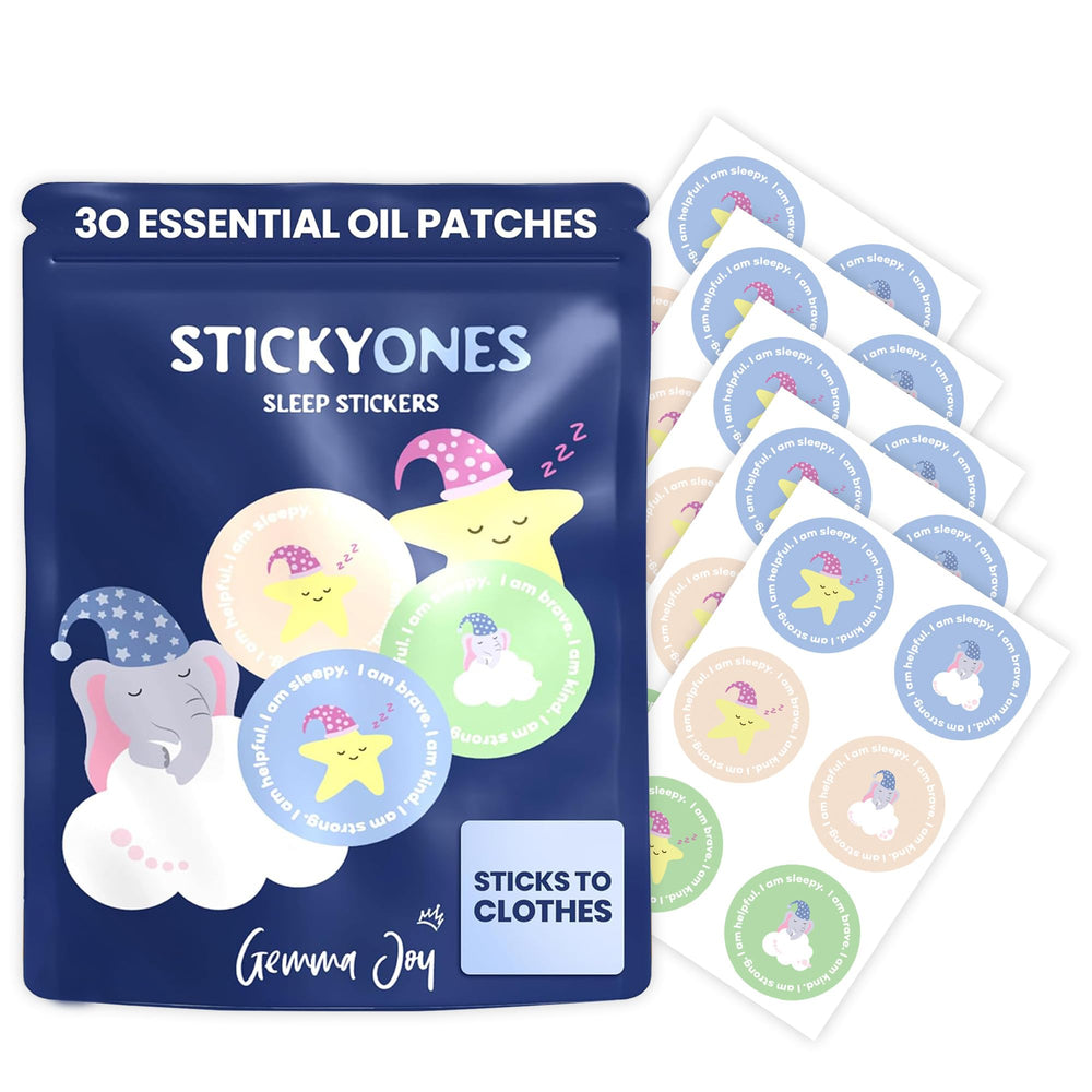 Gemma Joy StickyOnes sleep patch on clothes releasing calming sandalwood and lavender for a peaceful night.