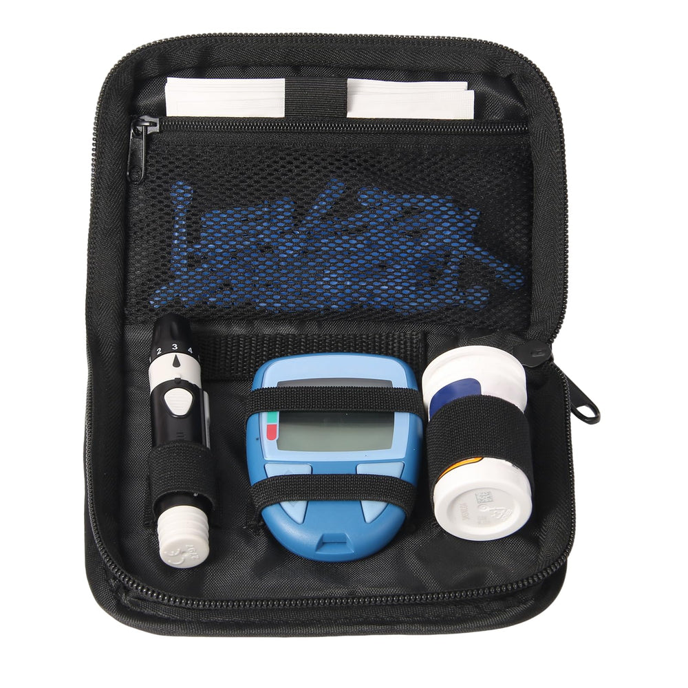 GENCAM diabetes supply case front view highlighting portable design for travel.