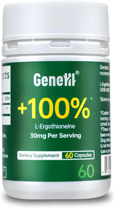GeneIII EGT bottle cap image showing dosage and safety in a US-made supplement.