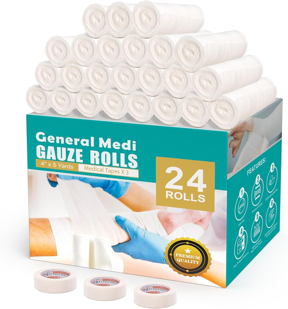 General Medi conforming bandage rolls front view with 24-pack convenience for home first aid