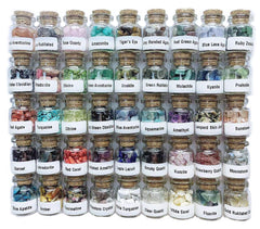 Generic 45-crystal gemstones bottles set for chakra balancing and mindful meditation.