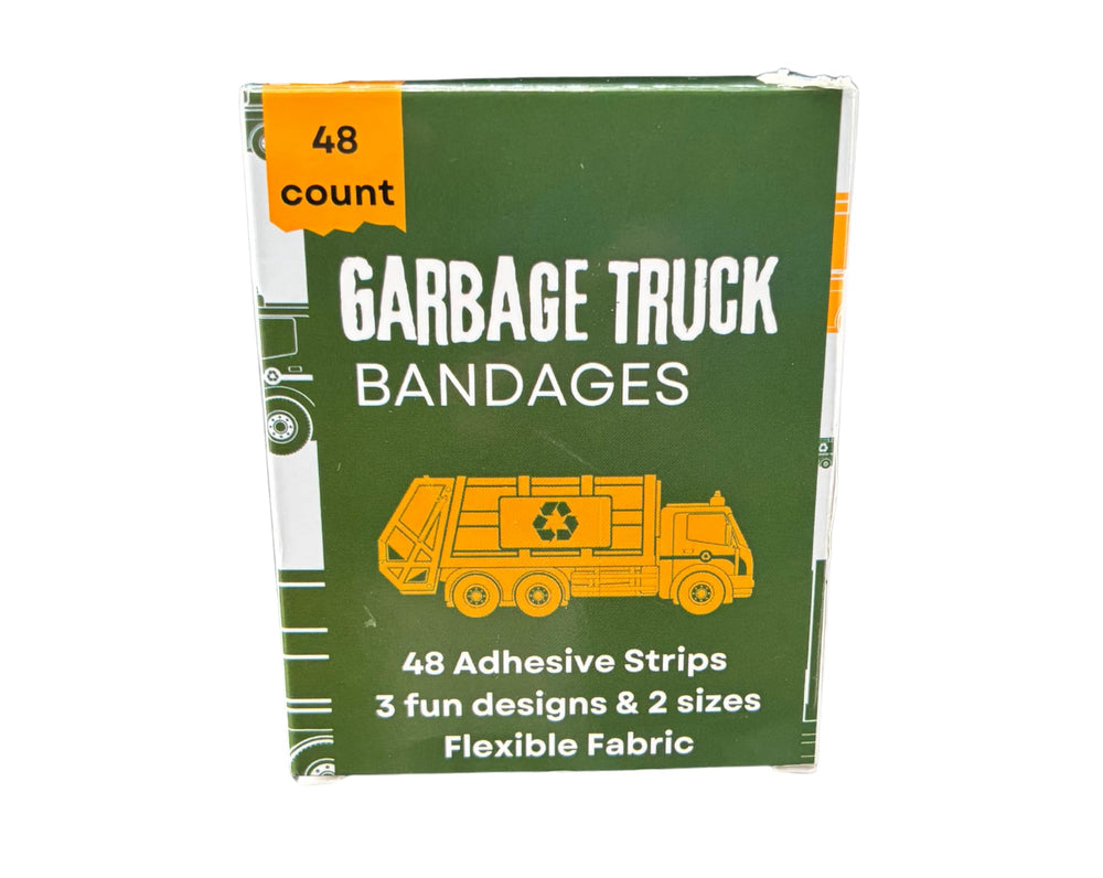 Generic kids bandages with garbage-truck patterns offer cheerful wound care during play.