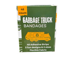 Generic kids bandages with garbage-truck patterns offer cheerful wound care during play.
