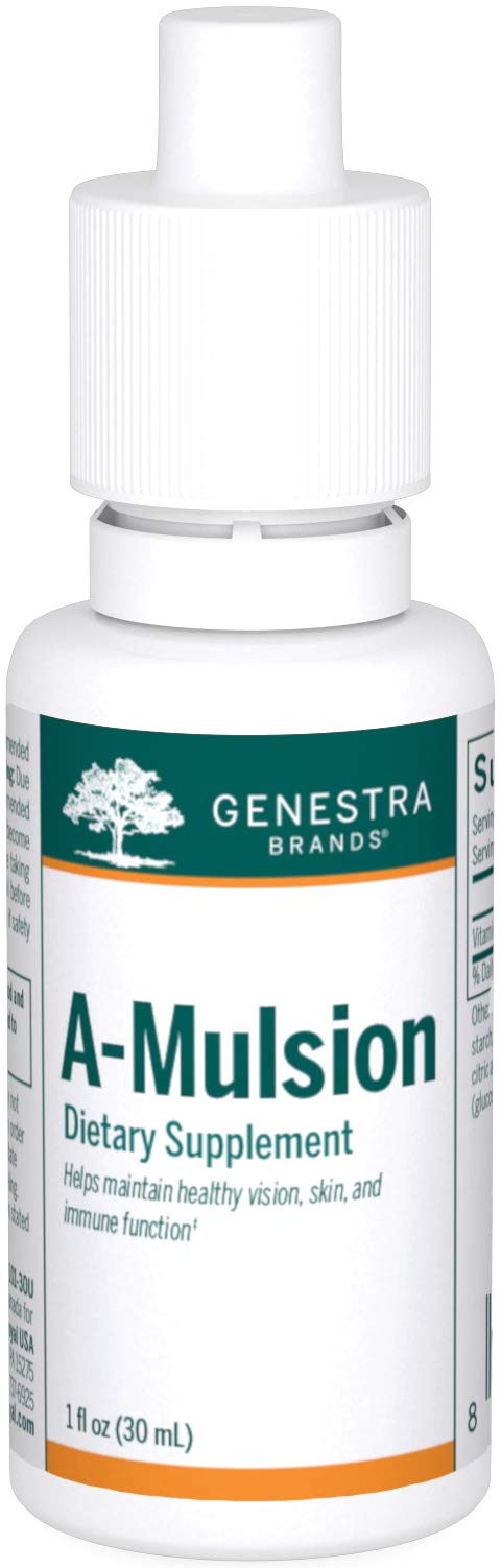 Genestra A-Mulsion bottle front for immune and skin support.