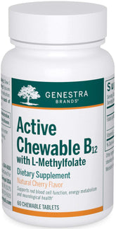 Genestra Brands Active B12 with L-Methylfolate bottle close-up may support energy and daily vitality.