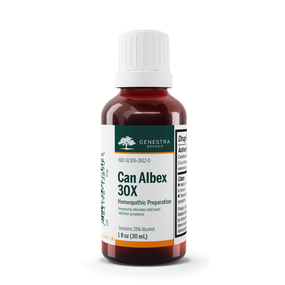 Genestra Can Albex 30X liquid bottle, for at-home candidiasis support