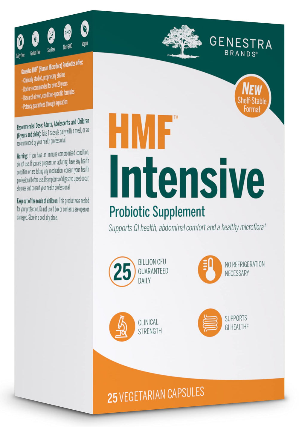 Genestra HMF Intensive bottle front view for shelf-stable GI support.