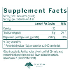 Genestra Magnesium Glycinate Liquid pour showing convenient daily intake.