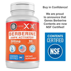 Genex Berberine HCl 500mg capsules close-up emphasizing 500mg dose per capsule