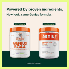 Genius BCAA Powder nutrition label highlighting vegan BCAAs and L-Glutamine