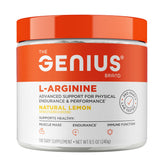 Genius L-Arginine powder bottle shows vegan nitric oxide support