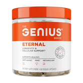 The Genius Eternal bottle front view shows premium packaging for daily vitality