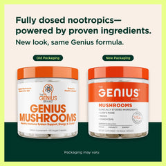 Genius Mushrooms capsules arranged for easy daily energy support.