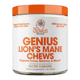 The Genius Brand Lion's Mane Soft Chews bottle aids focused work and steady energy.
