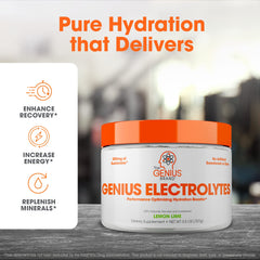 Genius Electrolytes lemon lime powder dispense demonstrates easy mixing for post-workout recovery