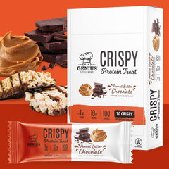 Genius Gourmet Crispy Protein Treat bar close-up crisp texture for a convenient keto snack.
