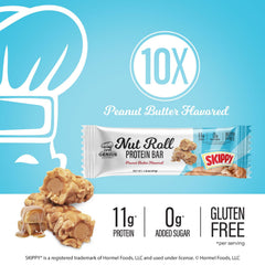 Genius Gourmet SKIPPY bar creamy center cross-section showcases protein bite