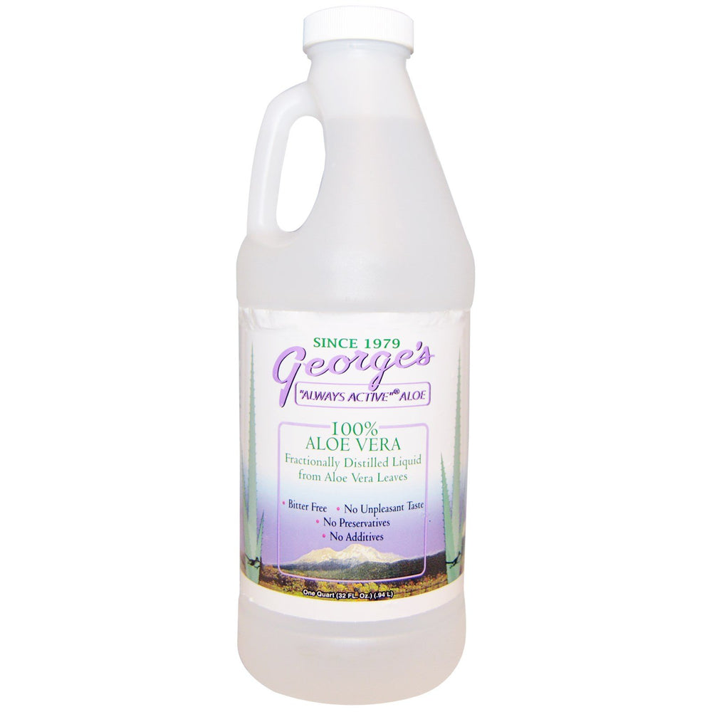 George's Aloe Vera bottle showing 32oz size for skin hydration and simple routine