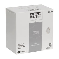 Georgia-Pacific AccuWipe dispenser box sits in the workspace for quick, non-abrasive surface cleansing.