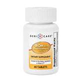 GeriCare Iron 65mg plus Vitamin C 125mg bottle ready for daily use, promote convenience.
