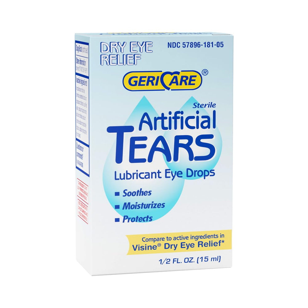 GeriCare Lágrimas artificiales en botella de 15 ml para hidratación ocular prolongada.