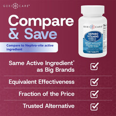 GeriCare Nephro label closeup shows ingredients and antioxidant notes.