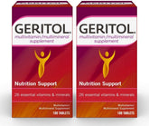 Geritol multivitamin bottle with 100-tablet pack supporting daily nutrition balance
