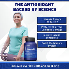 Geronova bottle label detail emphasizes stabilized R-alpha-lipoic acid.