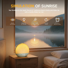 Geuuap Sunrise Alarm Clock display panel shows sunrise progress and controls