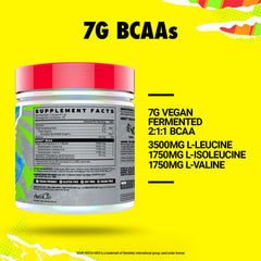 GHOST BCAA Blue Raspberry powder scoop ready to mix for post-workout recovery.